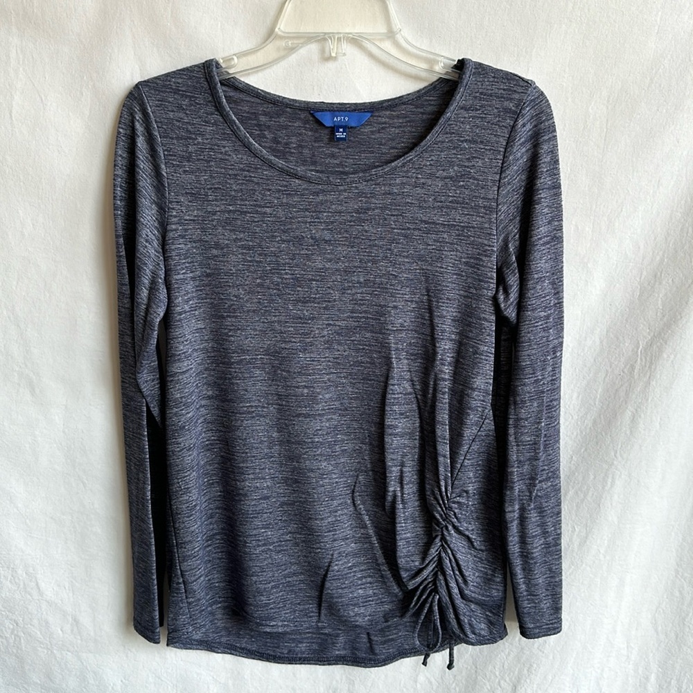 Apt. 9 blue heather long-sleeve top with adjustable side ruching, size M